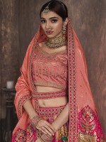 Peach Banarshi Silk Lehenga